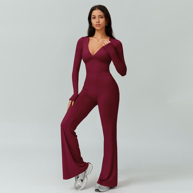 2-Piece Long Sleeve Plunging V-Neck Set