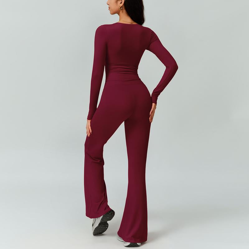 2-Piece Long Sleeve Plunging V-Neck Set