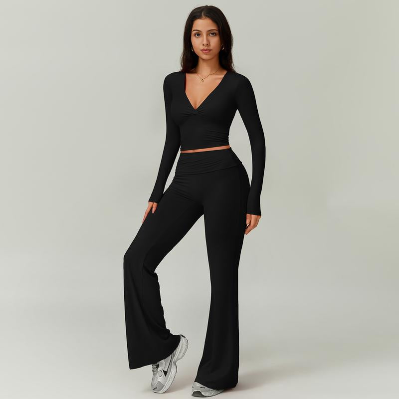 2-Piece Long Sleeve Plunging V-Neck Set