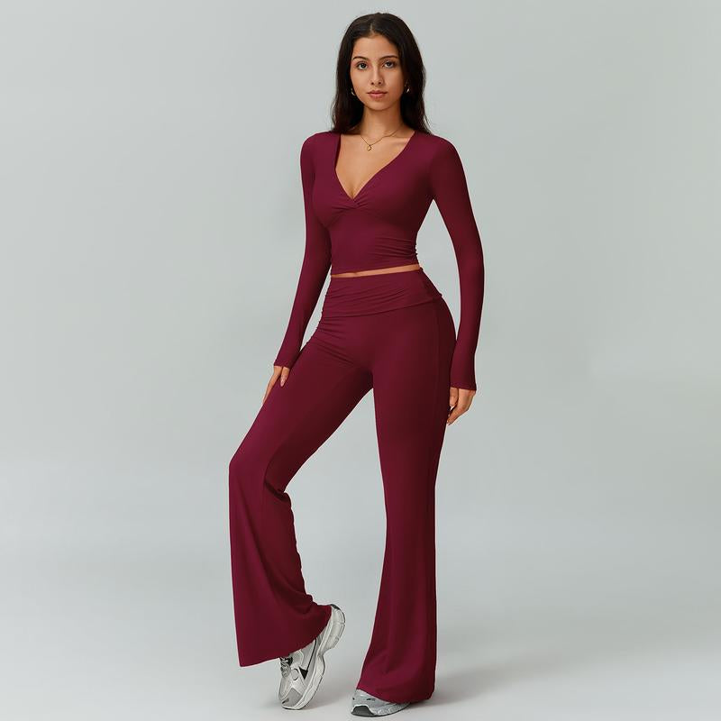 2-Piece Long Sleeve Plunging V-Neck Set