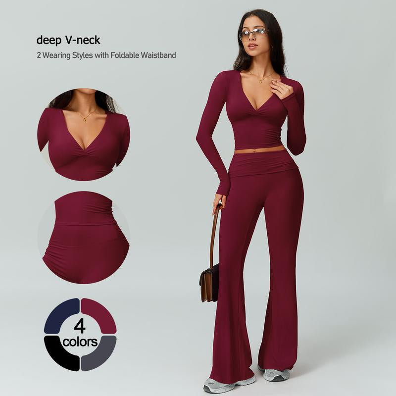2-Piece Long Sleeve Plunging V-Neck Set