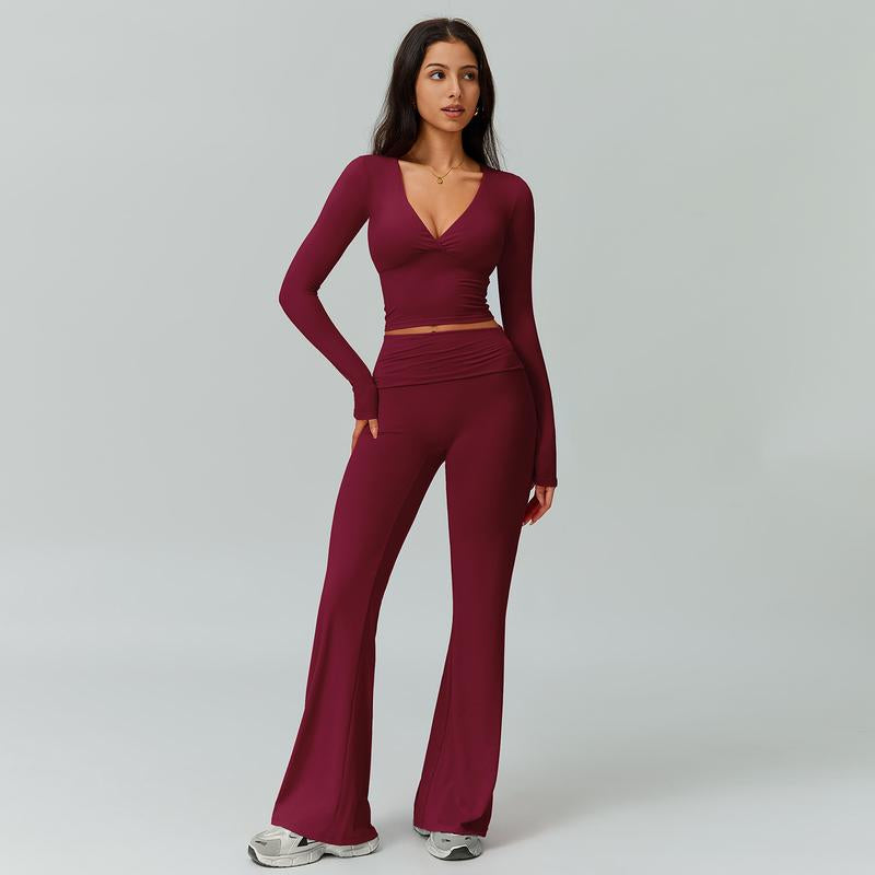2-Piece Long Sleeve Plunging V-Neck Set