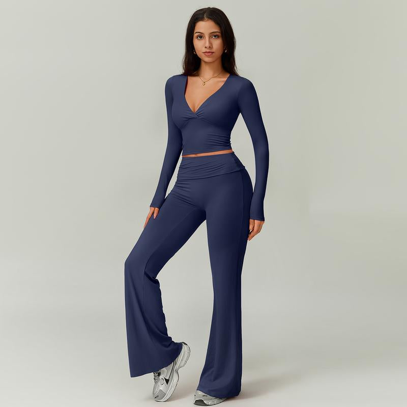 2-Piece Long Sleeve Plunging V-Neck Set