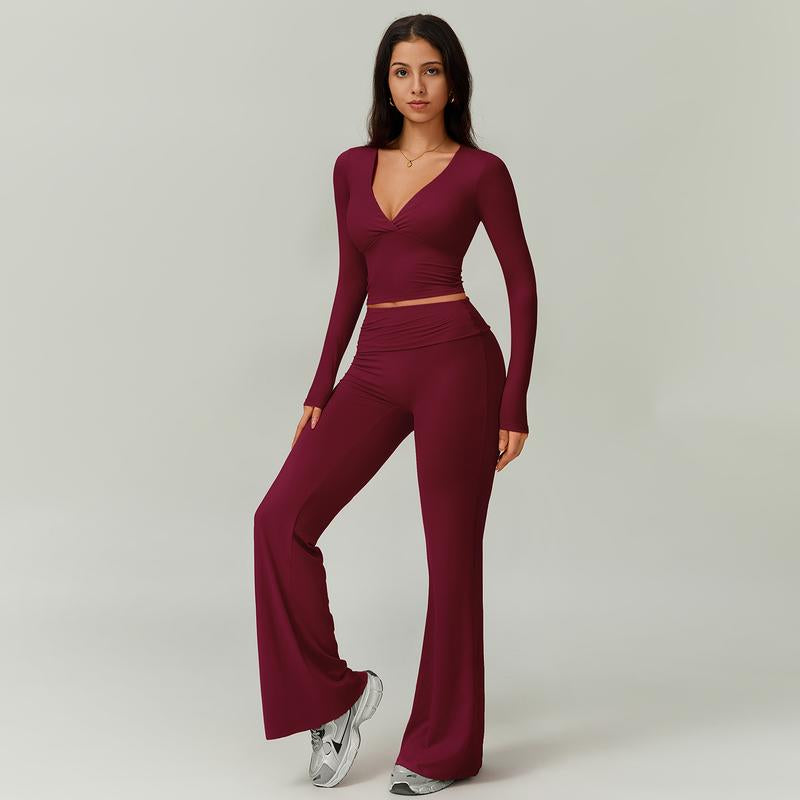 2-Piece Long Sleeve Plunging V-Neck Set