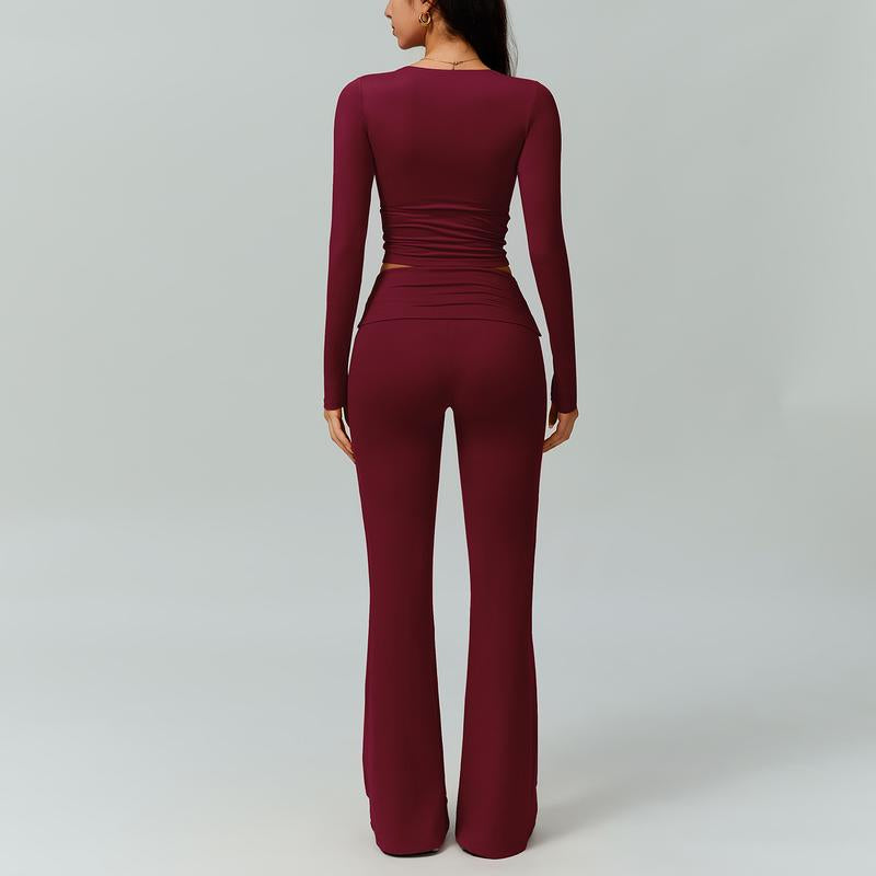 2-Piece Long Sleeve Plunging V-Neck Set